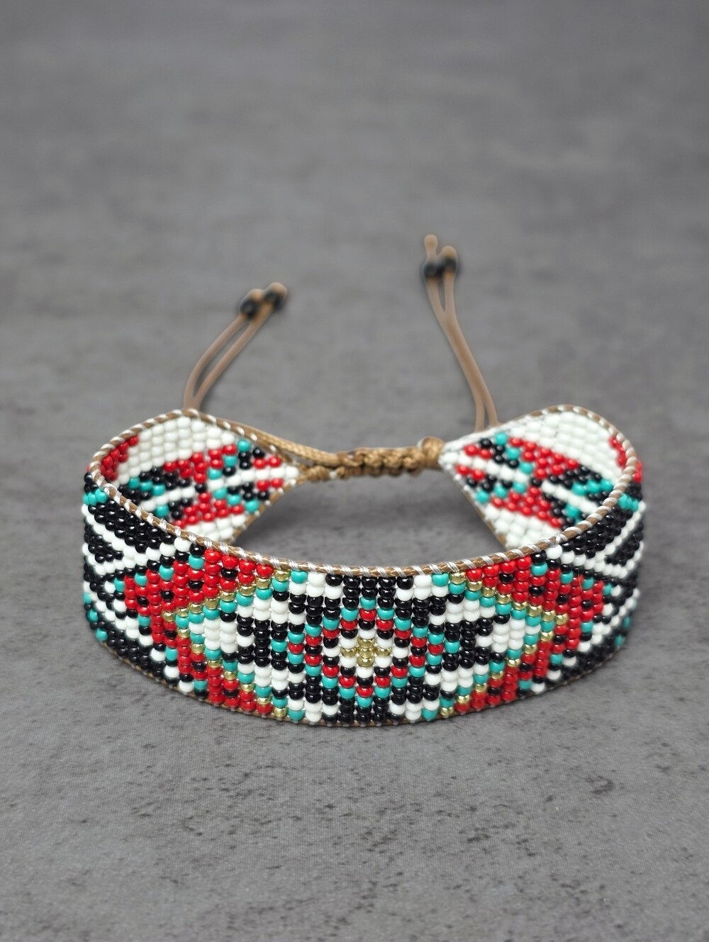 Southwestern Beaded Bracelet Geometric Handmade Boho Jewelry Red White